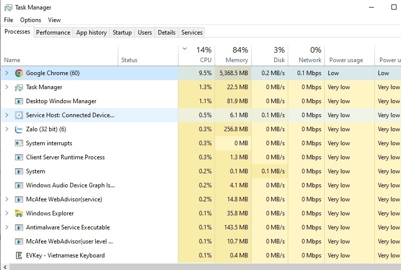 Dùng Task Manager để tắt ứng dụng gây đơ bước 1