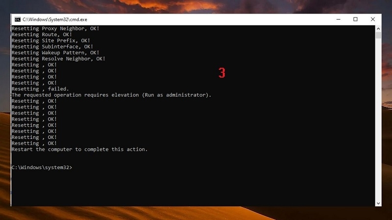 Đặt lại cấu hình mạng qua Command Prompt bước 2