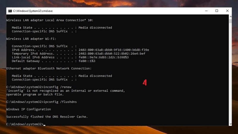 Đặt lại cấu hình mạng qua Command Prompt bước 3