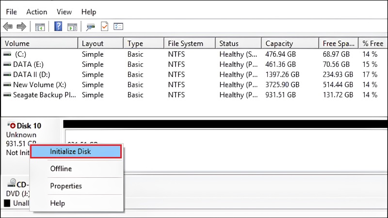 Khởi tạo ổ cứng mới trong Disk Management bước 2 Khởi tạo ổ cứng mới trong Disk Management bước 2