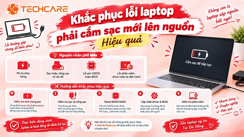 Khắc phục lỗi laptop phải cắm sạc mới lên nguồn hiệu quả