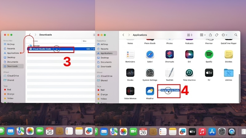 Kéo ứng dụng vào thư mục Applications để Launchpad nhận diện bước 2 Kéo ứng dụng vào thư mục Applications để Launchpad nhận diện bước 2