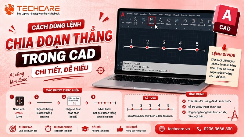 Cách dùng lệnh chia đoạn thẳng trong CAD chi tiết, dễ hiểu
