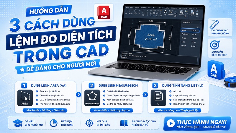 Hướng dẫn 3 cách dùng lệnh đo diện tích trong CAD dễ dàng cho người mới