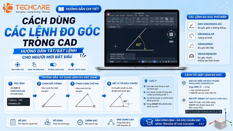 Cách dùng các lệnh đo góc trong CAD - Hướng dẫn tắt/bật lệnh cho người mới bắt đầu