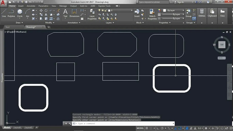 Giao diện AutoCAD với thanh Command đang chờ nhập lệnh RECTANG Giao diện AutoCAD với thanh Command đang chờ nhập lệnh RECTANG