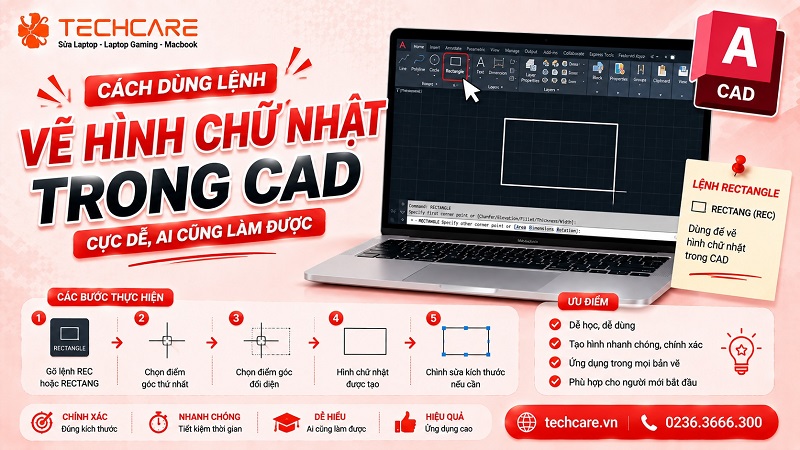 Cách dùng lệnh vẽ hình chữ nhật trong CAD cực dễ, ai cũng làm được