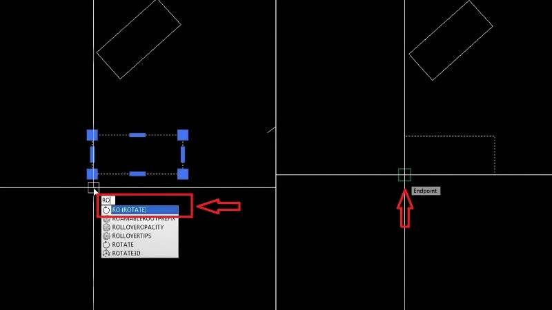 Ô lệnh trong CAD hiển thị chữ RO sau khi người dùng gõ lệnh xoay Ô lệnh trong CAD hiển thị chữ RO sau khi người dùng gõ lệnh xoay