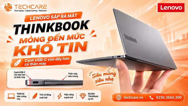 Lenovo sắp ra mắt ThinkBook mỏng đến mức khó tin: Cạnh usb-c còn dày hơn cả thân máy