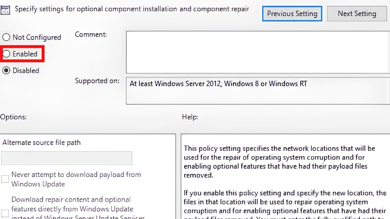 Cấu hình Group Policy cho phép tải trực tiếp từ Windows Update bước 3 Cấu hình Group Policy cho phép tải trực tiếp từ Windows Update bước 3