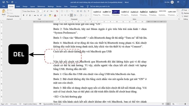 Lỗi cách dòng trong Word trong trường hợp Enter xuống dòng