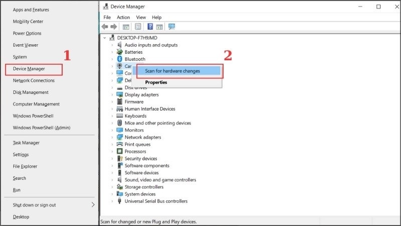 Chọn Scan for Hardware changes