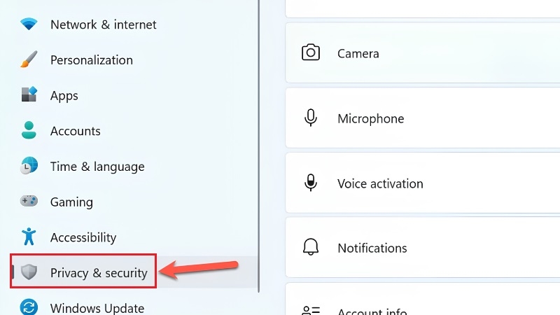 Bật quyền truy cập camera trong cài đặt quyền riêng tư Windows 11 bước 2 Bật quyền truy cập camera trong cài đặt quyền riêng tư Windows 11 bước 2