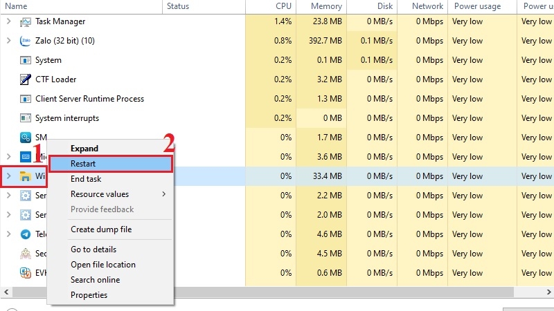 Khởi động lại Windows Explorer Khởi động lại Windows Explorer