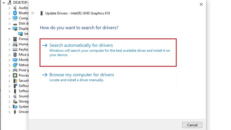 Cập nhật driver card đồ họa trong Device Manager bước 3 Cập nhật driver card đồ họa trong Device Manager bước 3