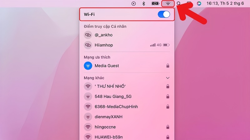 Tắt/bật Wifi bước 2