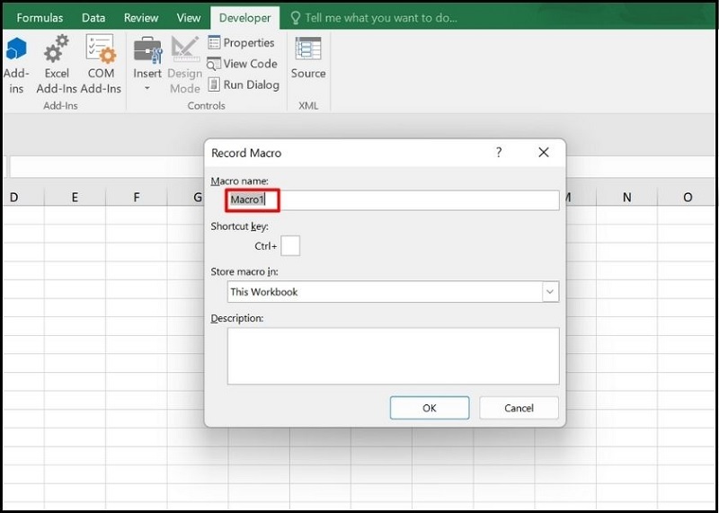 Nhập tên bản ghi bạn muốn đặt ở mục Macro Name