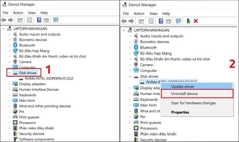 Chọn Uninstall driver