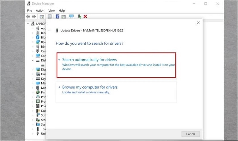 Chọn mục Search automatically for drivers