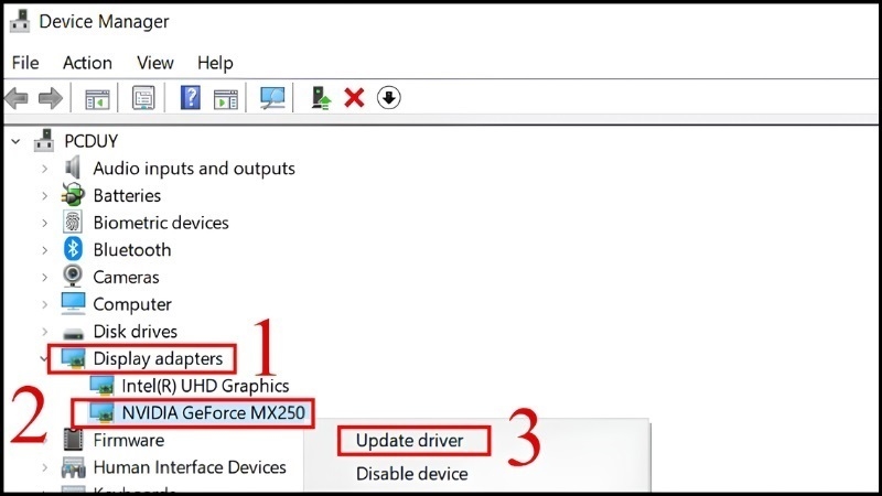 Cập nhật hoặc cài lại driver card đồ họa bước 2 Cập nhật hoặc cài lại driver card đồ họa bước 2