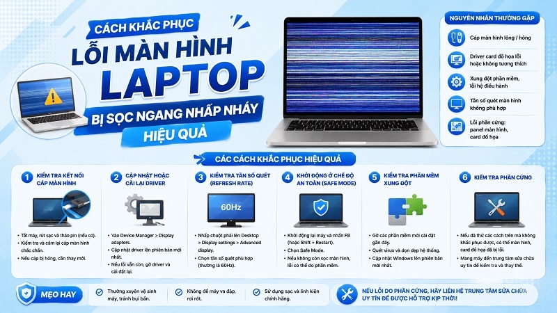 Cách khắc phục lỗi màn hình laptop bị sọc ngang nhấp nháy hiệu quả