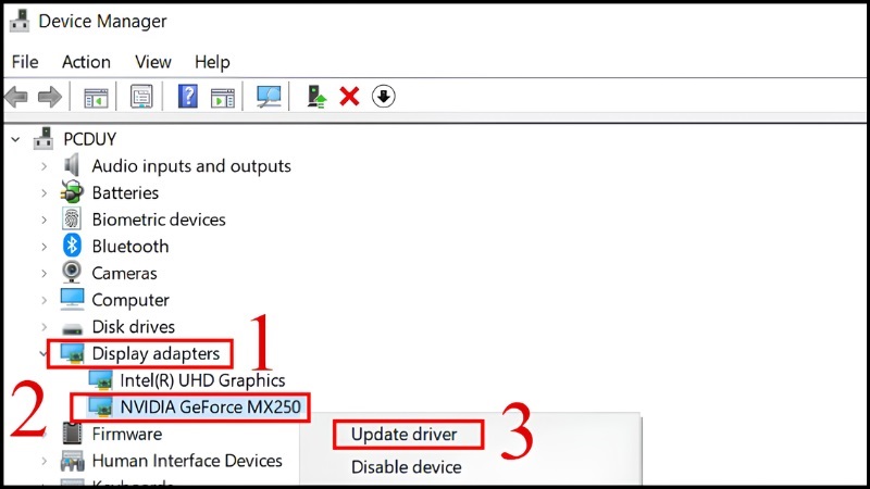 Cập nhật lại driver đồ họa bước 2 Cập nhật lại driver đồ họa bước 2