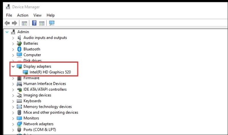 Click đúp chuột vào mục Display adapters