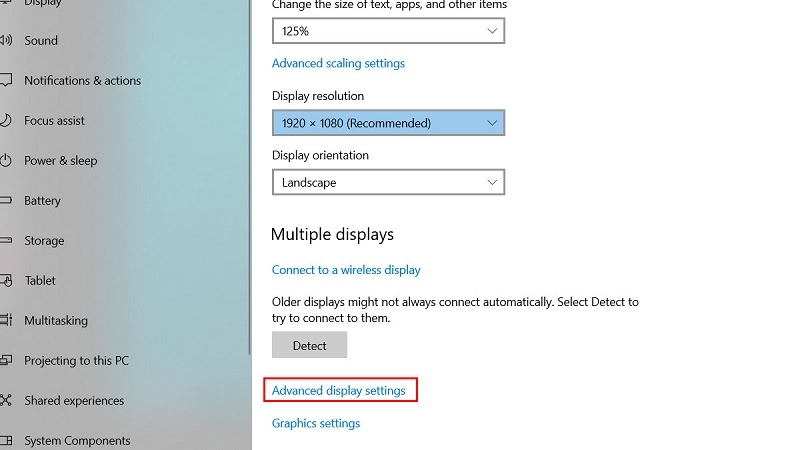 Màn hình cài đặt Screen refresh rate trên Windows bước 2 Màn hình cài đặt Screen refresh rate trên Windows bước 2
