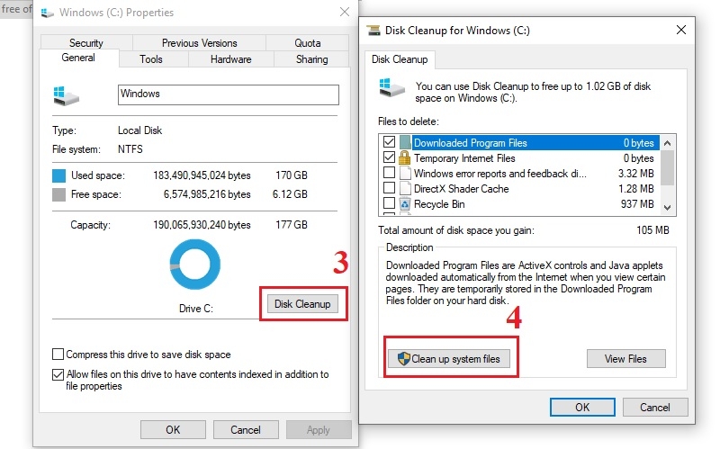 Dùng Disk Cleanup để xóa file rác bước 2 Dùng Disk Cleanup để xóa file rác bước 2