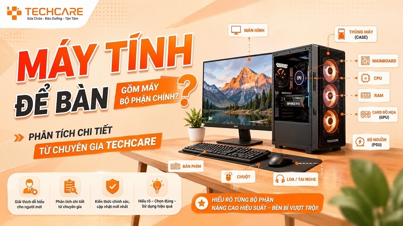 Máy tính để bàn gồm mấy bộ phận chính? - Phân tích chi tiết từ chuyên gia TechCare
