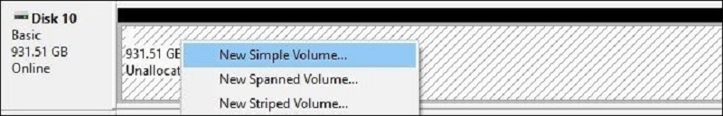 Chọn New Simple Volume