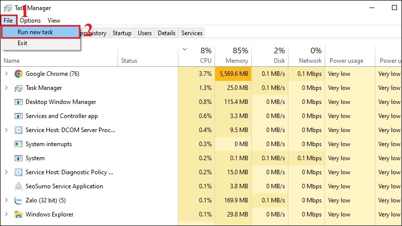 Nạp lại Windows Explorer qua Task Manager bước 2 Nạp lại Windows Explorer qua Task Manager bước 2