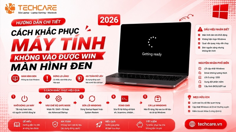 Cách khắc phục máy tính không vào được Win màn hình đen (2026)
