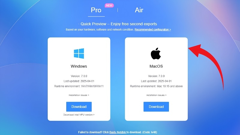 Chọn hệ điều hành khi tải Meitu PC
