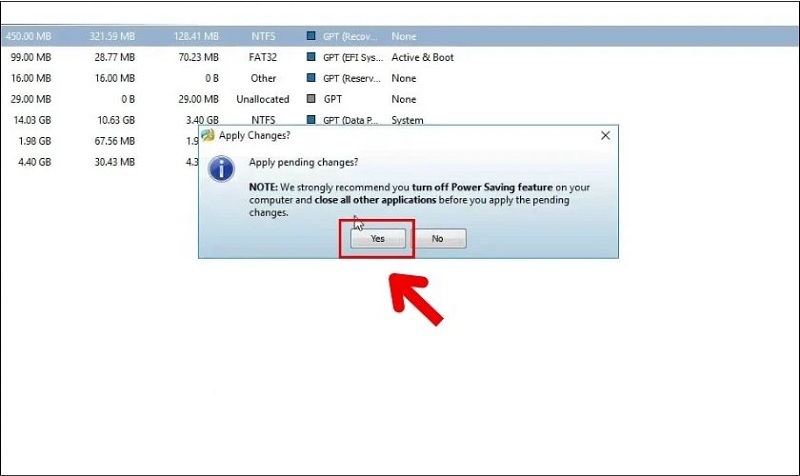 Nhấn vào nút Yes