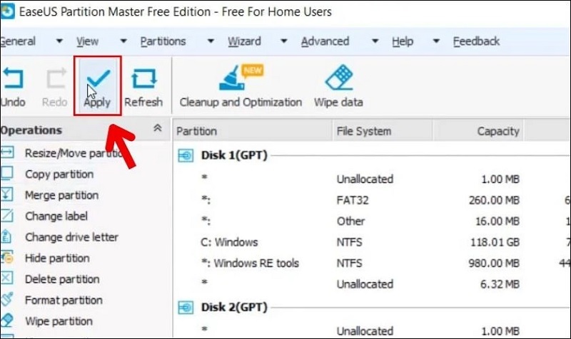 Nhấn vào nút Apply