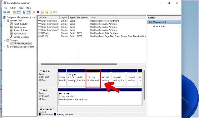Kết quả mà bạn nhận được sau khi chia ổ đĩa Win 11