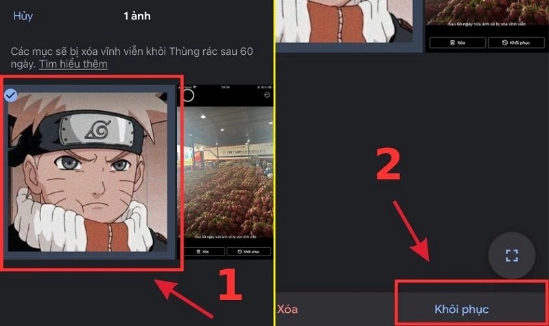 Chọn vào biểu tượng Thùng rác