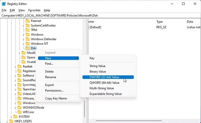 Đổi tên cho giá trị mới là AllowNewsAndInterests