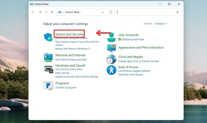 Chọn vào mục System and Security