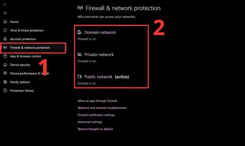 Chọn Firewall & network protection