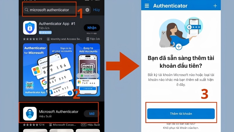 Tải Microsoft Authenticator từ CH Play hoặc App Store trên điện thoại