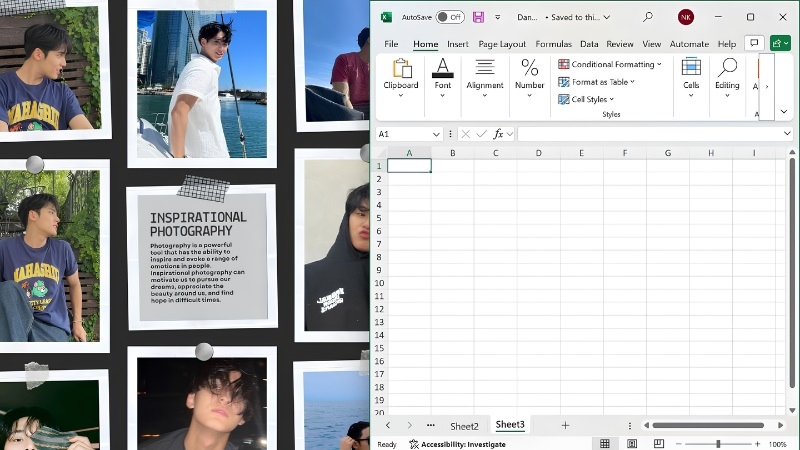 Nhấn tổ hợp phím Windows + mũi tên phải để ghim file Excel sang bên phải