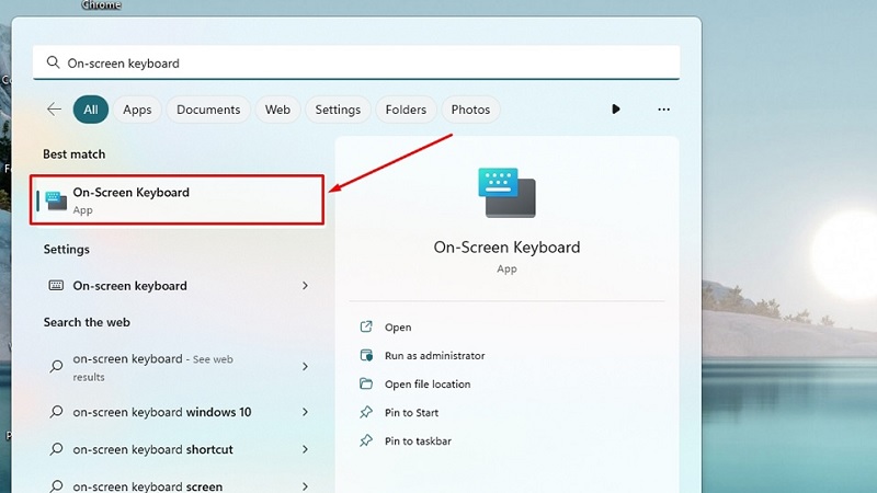 Tìm kiếm On-Screen Keyboard bằng Windows Search