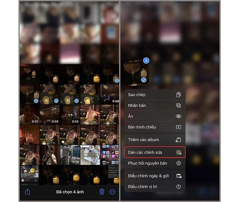 Chọn vào mục Dán các chỉnh sửa