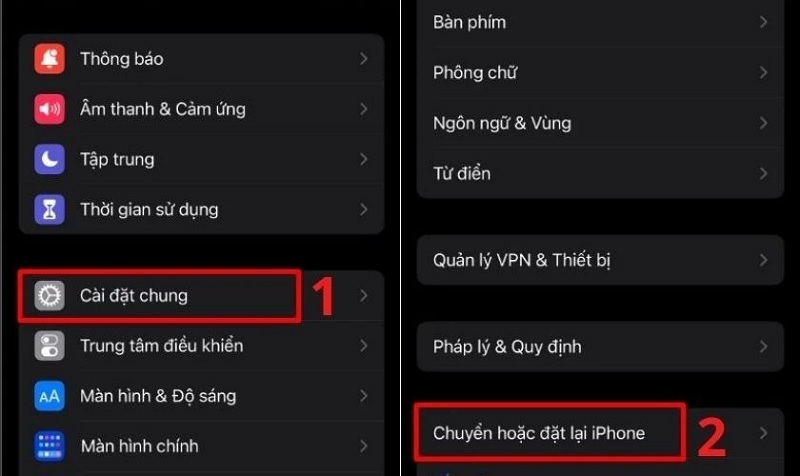Chọn Chuyển hoặc đặt lại iPhone