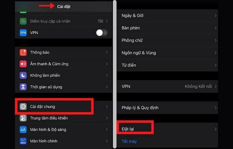 Chọn vào mục Đặt lại