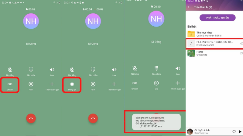 Nhấn nút Ghi âm trong màn hình cuộc gọi