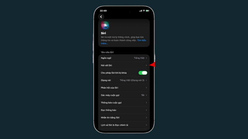Nhấn vào mục Nói với Siri
