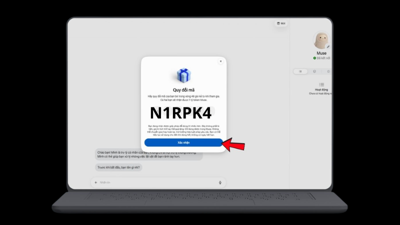 nhập mã N1RPK4 để đổi mã Muse AI lấy 1 tỷ token